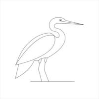 heron bird Single continuous line drawing Stork bird in flight black linear sketch isolated on white background. Vector illustration