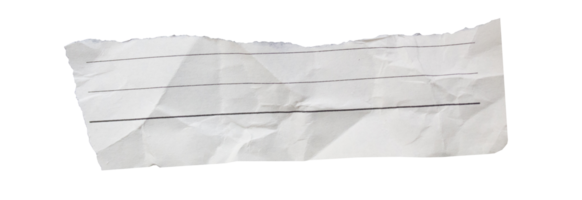 White crumpled torn paper on transparent background. Png paper.