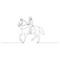 Horse rider in continuous line art drawing. Horse logo. Black and white vector illustration