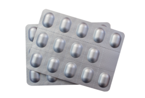 Blister pack of pills on transparent background, png