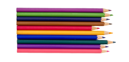 Colorful crayons on a transparent background. Top view, png. png