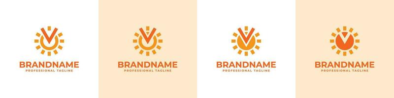 Letter V Sun Logo Set, suitable for business related to solar with V initial vector