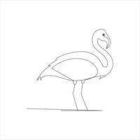 heron bird Single continuous line drawing Stork bird in flight black linear sketch isolated on white background. Vector illustration