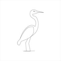 heron bird Single continuous line drawing Stork bird in flight black linear sketch isolated on white background. Vector illustration