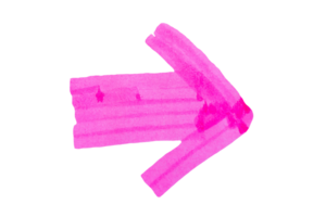 Pink arrow sign drawn with marker on transparent background png