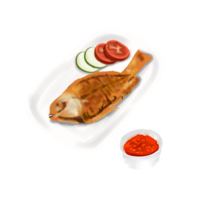 Fried fish in png transparent background Fried fish in png transparent background with vegetables