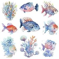 AI generated Underwater Sea element in watercolor on the white background. AI Generated photo