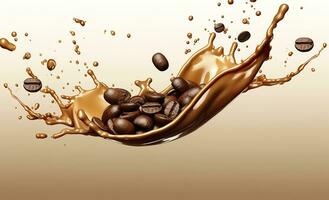 AI generated hot liquid coffee splash with Coffee Bean falling, 3d illustration. AI Generated photo