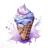 AI generated Watercolor ice cream in a waffle cone. AI Generated photo