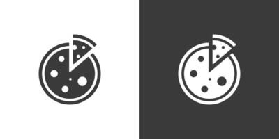 Simple Pizza with a Slice cut Icon. Black Silhouette on White Background and Inverted White on Black. Vector Design for a Clean Aesthetic. Pizza icon simplistic Illustration in Minimalist Style