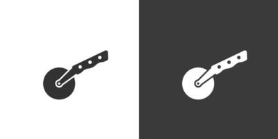 Minimalist Pizza Cutter Icon. Black Silhouette on White Background and Inverted White on Black. Vector Design for a Clean Aesthetic. Pizza cutter icon simplistic Illustration in Minimalist Style