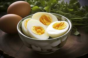 AI generated Boiled eggs in bowl. AI Generated photo