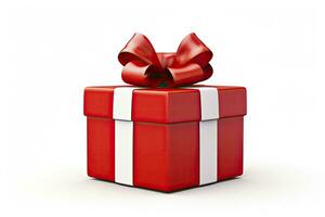 AI generated Gift box with red ribbon isolated on white background. AI Generated photo