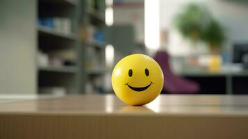 AI generated A Yellow Smiling Ball Can Promote a Positive Work Environment. Generative AI photo