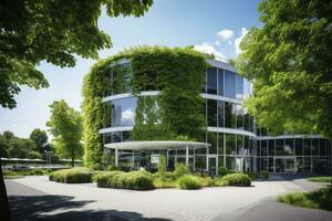 AI generated Office building with green environment. AI Generated photo