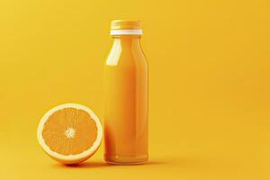 AI generated Orange Juice bottle on orange background. AI Generated photo