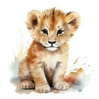 AI generated Watercolor Baby Lion. AI Generated photo