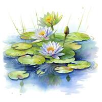 AI generated Water Lily in Pond. Watercolor design. AI Generated photo