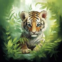 AI generated Watercolor Tiger for kids. AI Generated photo