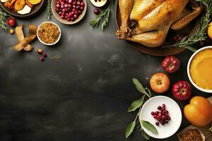 AI generated Thanksgiving traditional festive food background. AI Generated photo