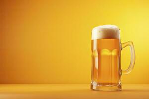 AI generated Beer glass with full beer isolated with a yellow background. AI Generated photo