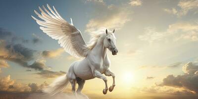 AI generated A white horse with wings. AI Generated photo