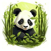 AI generated Cute panda in the middle of a bamboo forest. T-shirt design. AI Generated photo