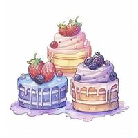 AI generated Set of Cake piece illustration on white background. AI Generated photo