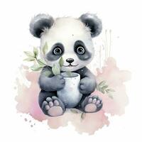 AI generated Watercolor fantasy Baby Panda clip art isolated white background. AI Generated photo