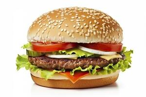 AI generated Hamburger isolated on white background. AI Generated photo