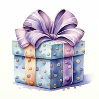 AI generated Watercolor birthday present with bow isolated on white background.  AI Generated photo