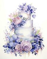 AI generated Watercolor wedding cake isolated on white background.  AI Generated photo