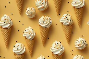 AI generated Incorporate a variety of waffle cones with different ice cream flavors. AI Generated photo