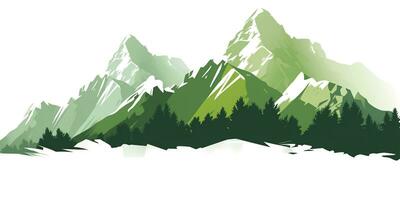 AI generated Green mountain ranges on white background.  AI Generative photo