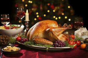 AI generated Christmas turkey dinner. AI Generated photo