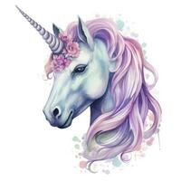 AI generated Watercolor fantasy unicorn clip art. AI Generated photo