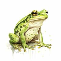 AI generated Watercolor green frog on white background.  AI Generated photo