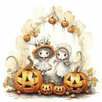 AI generated Watercolor Halloween illustration on white background. AI Generated photo