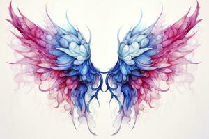 AI generated Beautiful magic watercolor blue pink wings. AI Generated photo