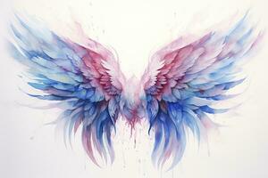 AI generated Beautiful magic watercolor blue pink wings. AI Generated photo