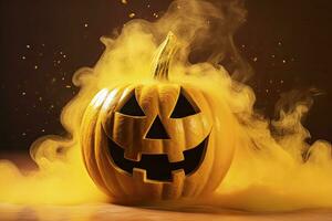 AI generated Halloween pumpkin with steam. AI Generated photo