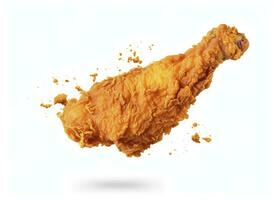 AI generated Fried chicken leg falling in the air isolated on a white background. AI Generated. photo