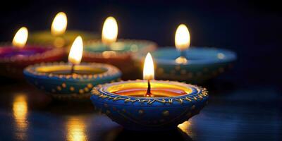 AI generated Happy Diwali. Diya oil lamps were lit during the celebration. AI Generated photo