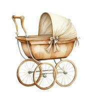 AI generated Watercolor Baby carriage Clipart on white background. AI Generated photo