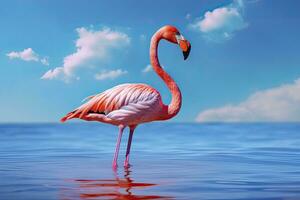 AI generated Pink Flamingo in the water. AI Generated photo