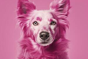 AI generated Pink colored dog on Pink Background. AI Generated photo