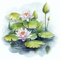 AI generated Water Lily in Pond. Watercolor design. AI Generated photo