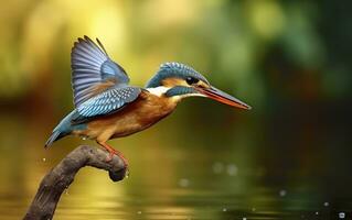 AI generated The common kingfisher wetlands bird colored feathers from different birds. Generative AI photo