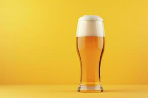 AI generated Beer glass with full beer isolated with a yellow background. AI Generated photo