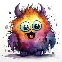 AI generated Watercolor cute monster on white background. AI Generated photo